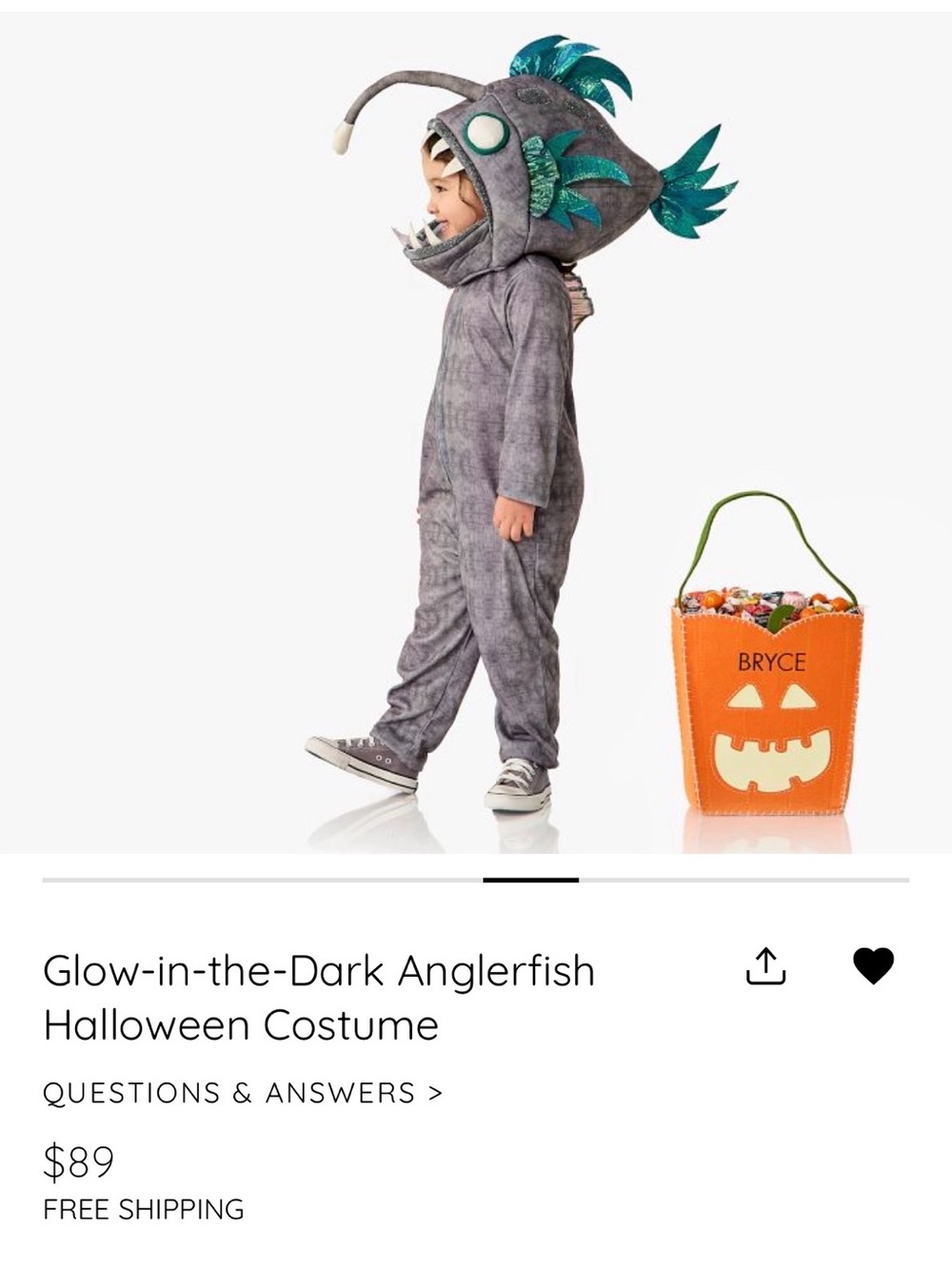 Pottery Barn Kids glow in the dark Anglerfish Halloween Costume